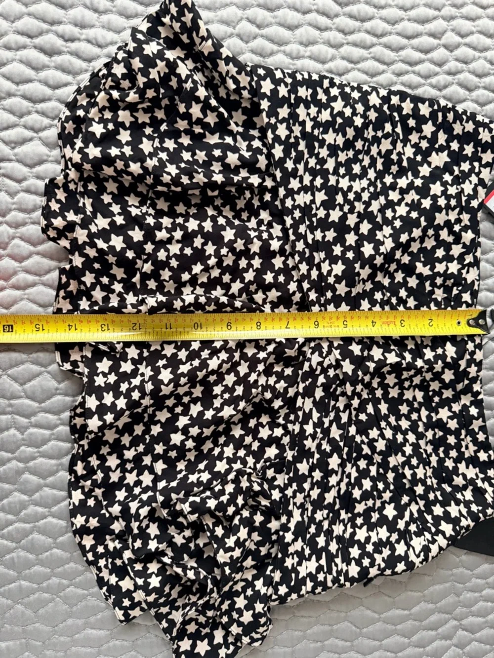 Saint Laurent Black Mini Skirt with White Star Print and Ruffle Hem - Picture 5 of 9
